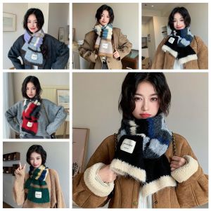XUNXUAN Thickened Multicolor Cashmere Shawl Korean Style Windproof Women Winter Scarves Fashion Colorful Knitted Stripe Scarf Female