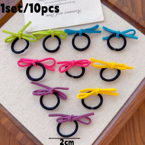 10ชิ้นสีลูกอมยางรัดผมเด็กผู้หญิงหวานเส้นผมยืดหยุ่นโบว์อุปกรณ์ผมสำหรับเด็กหมวก