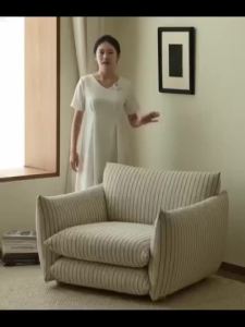 [Cozy ]French Classic Single Sofa Chair Small Apartment Living Room Bedroom Study Single Casual Striped Lazy Sofa Recliner