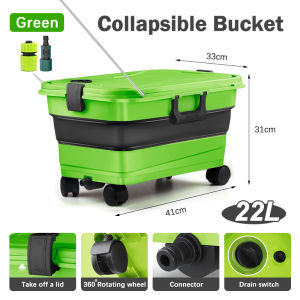 22L Collapsible Car Wash Bucket Portable Detailing Bucket with Wheels Locking Lid for Camping pet