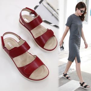 36-41 Simple Leather Sandals Velcro Shoes for Women Platforms Bohemian Popular Womens Shoes Casual Wedges Heel Ladies Shoes Office Wear Soft Daily Shoes Super Soft
