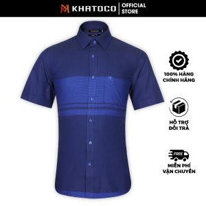 Sơ Mi Sọc Tay Ngắn Màu Navy - Xanh Dương Form Tailor Fit Chống Nhăn Lai Ngang - Áo Nam Khatoco