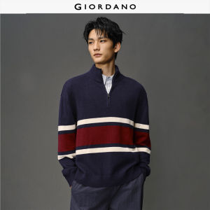 Giordano Men Mock neck half placket stripe sweater Free Shipping 12055601