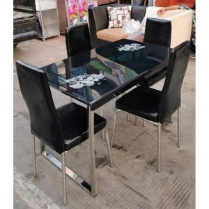 (FREE ONGKIR) Satu Set Meja Makan dan Kursi Stainless Besi
