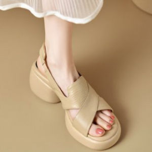 [Free Shipping] New Summer Roman Chunky Heel Cross-Strap Sandals for Women Thick-Soled Casual Soft-Soled High-Heel Sandals