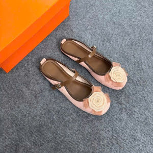 Sục bệt nơ hoa phối quai ngang mũi vuông phong cách vintage mũi vuông đế dẻo trống trơn MVDT002