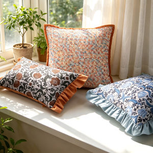 1PC Orange Blue Colored European Style Cushion Cover Flower Ruffle Edge Pillowcase Soft Home Decor for Sofa Bedroom Living Room Cussion Cover
