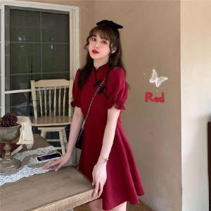 Chinese Dress Design Sense Frog Button Dress Modified Cheongsam Vintage Waist Closing Dress旗袍