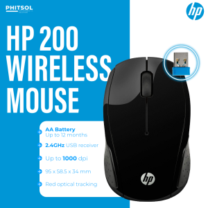 HP 200 High-Resolution Wireless Mouse with Red Optical Tracking 2.4GHz USB Connectivity and AA Battery for 12 Months