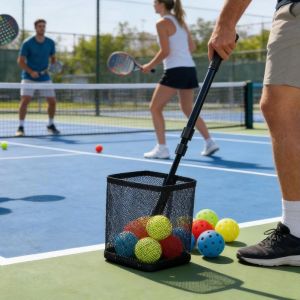 SHIRUI Adjustable Height Pickleball Balls Picker Basket Durable Large Capacity Pickleball Pick Up Tool Fit 24 Balls Pickleball Retriever Pickleball Training