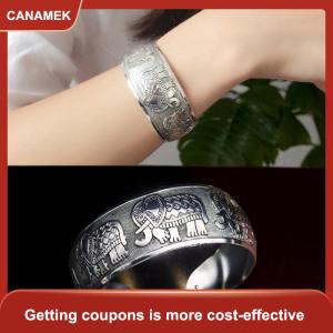 【CANAMEK 】 Bohemian Ethnic Style Retro Silver Wide Bracelet For Women Carved Flower Opening Fashionable Bracelet Boho Vintage Jewelry