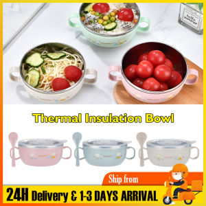 Stainless Steel Instant Noodle Bowl Rice Bowl Soup Bowl With Lid and Handle Childrens Bowl Cartoon Double With Lid Spoon Bowl For kids  Childrens