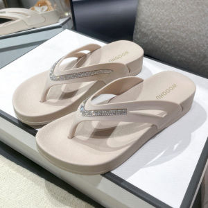 Free Shipping New Versatile Height-Increasing Home Slippers With Non-Slip Design Wedge Heel And Fashionable Rhinestone Embellishments For Outdoor Wear