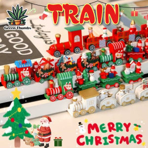 Wooden Christmas Train with Elk Sled Santa Claus Figure Tabletop Train Ornament Home Decor Xmas Gift for Kids Boys Girls