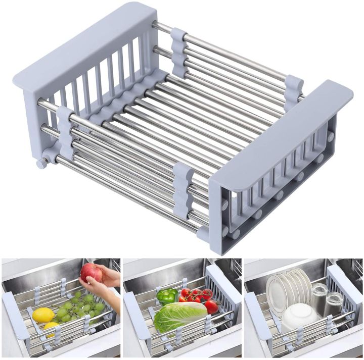 Expandable Dish Drying Rack Over Sink Stainless Steel Adjustable