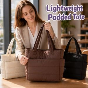 Padded Tote Bag Large Capacity Lightweight Shoulder Bag Multi Pocket Travel Work School Color Shift