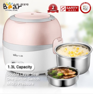 Original Bear Multi-Function Electric Lunch Box DFH-B13E5 1.3L rice cooker Double-Layer Rice Cooker Steaming Reheating Household Office free local Adapters