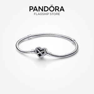 Pandora Moments Sparkling Infinity Heart Clasp Snake Chain Bracelet