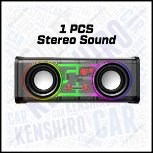 V8 Bluetooth 5.0 Speaker Transparent Speaker TWS Series Surround TF Card Double Dual Subwoofer Cyberpunk Multiple RGB Lighting Modes 1800mAh Mecha Little Steel Gun 双响机