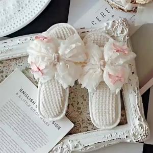 [FreeShipping]SpringandAutumnBreathableSweetBowknotLinenSlippersforWomenSummerIndoorNon-SlipSoftSoleAll-SeasonCottonandLinenSandals