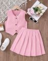 janine Best Seller Casual Sleeveless Vest  and Pleated Skirt  for Girl  Teen-ager Tween Set Terno. 