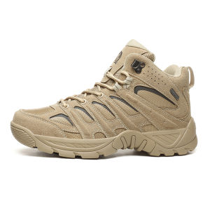 Sepatu luar ruangan Outdoor gunung Wisata santai bawah tebal Boots Men Army Tactical Combat Military Boots Ankle Hunting Work #801 Beige High Cut Hiking Boots Security