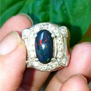Cincin perak handmade batu kalimaya black opal solid banten super jarong