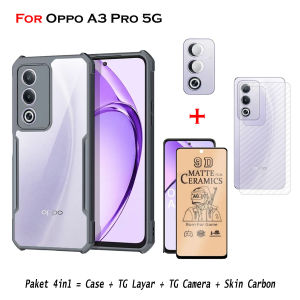 Paket 4IN1 Case For Oppo A3 Pro 5G Case Fusion Shockproof Free Anti Gores Layar & Anti Gores Camera & Skin Carbon Handphone - HOHA CASE