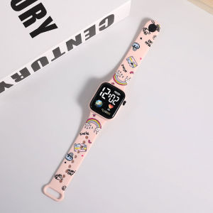 New [Earth] Cartoon Printed Button Led Watch Fashion Personality Square Children Student Electronic Watch