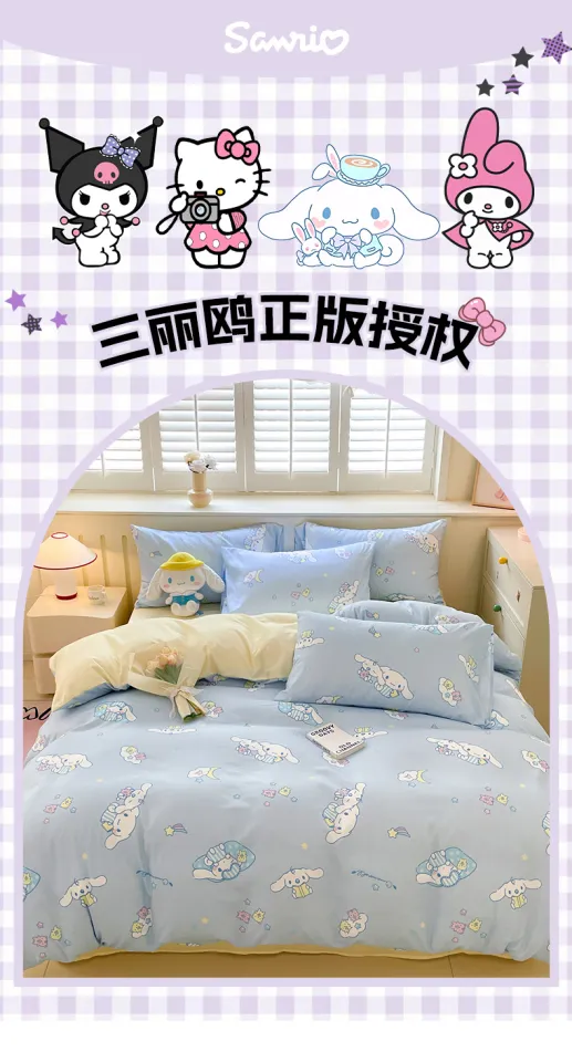 4in1 Bedding Set Sanrio Kuromi Bed Sheet Breathable Quilt Cover