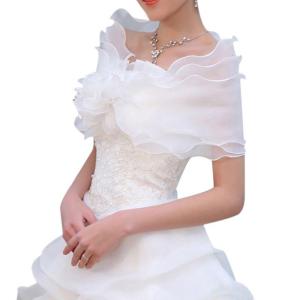 White Elegant Flower Multi Layer Tulle Shawl Wedding Wrap Bridal Chiffon Short C