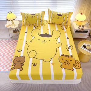 Girl Bedsheet Princess/Snow White/Mermaid Printed Fittedsheet Cartoon Garterized Bed Sheet Single/Queen/King