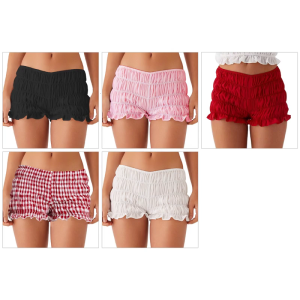 Sweet Ruffle Frilly Cake Shorts Vintage Pajama Lounge Shorts for Womens Smocked Ruched Bloomers Pettipants Sleepwear