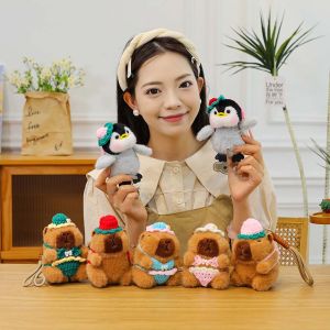 BEAUTYLADIES ตลก คีย์ริงตุ๊กตาคาปิบารา ของประดับ นุ่มนวล จี้เพนกวินขนฟู คาวาอี้ ขนฟู คีย์เชนรูปสัตว์การ์ตูน ของตกแต่งกระเป๋า