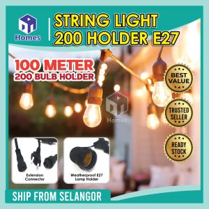 Outdoor Weatherproof IP65 Wire String Light 100Meter with 200Holder 5meter IP65 Weatherproof E27 Holder Outdoor Garden