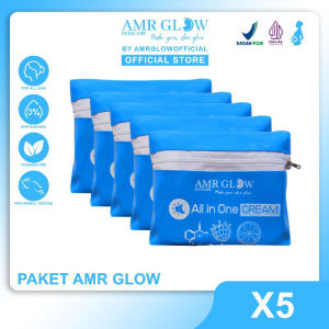 AMR GLOW - 5 PAKET - Paket AMR Glow Skincare All Skin x5 Paket 3in1 Dengan 1pot Cream Extra isi Netto 20gr