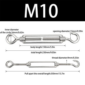 M4 M6 M8 304 Stainless Steel Hook And Eye Turnbuckle Durable Heavy Duty Turn Buckle