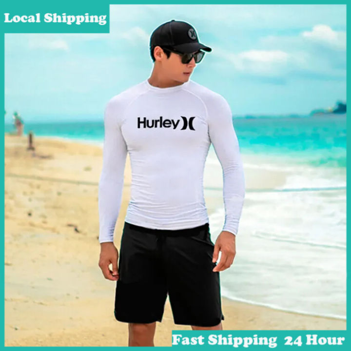 Men Long Sleeve Swim Shirt Swimming Shorts Wetsuit Rashguard