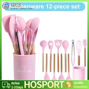 【HCS】 12Pcs Kitchen Utensil Set Silicone Spatula Set with Holder Cooking Tools Kit Spatula Spoon Brush Whisk Non-Stick Spatula Set Kitchen Supplies