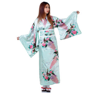 กิโมโนญี่ปุ่น ยูกาตะหญิง ยูกาตะกิโมโน กิโมโนยาวผู้หญิง (สีฟ้า) ชุดแฟนซีญี่ปุ่น แฟนซีญี่ปุ่น Women Geisha Yukata Kimono
