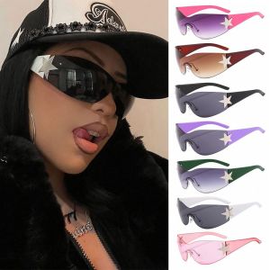 XIAHU Oversized One Piece Eyewear Rimless Goggle Wrap Around Shades Sports Sun Glasses Y2K Sunglasses for Women Men