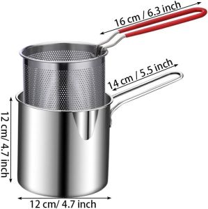 Stainless Steel Frying Pot Noodle Strainer with Handle Deep Frying Pan Japanese Tempura Fryer with Mesh Basket for French Fries Chicken Kitchen Use