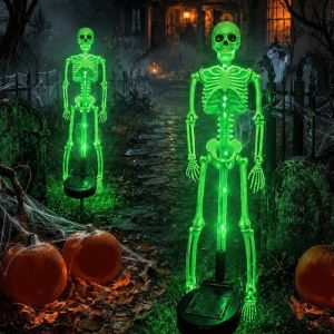 BEITE Solar Powered Halloween Solar Skeleton Lamp Purple /Orange/ Green Light Waterproof Skull Festive LED Lights Spooky Realistic Skeleton Halloween Solar Stake Lights Outdoor Garden