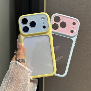 Luxury Candy Hit Color Frame Bumper Clear Case For iPhone 17 16 15 14 13 18 Pro Max Transparent Acrylic Shockproof Cover Fundas