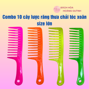 Combo 10 cây lược răng thưa lược xù size lớn chải tóc xoăn Vĩnh Phước loại nhỏ bằng nhựa nhiều màu sắc.