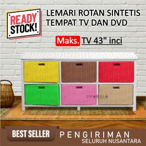 Bufet Buffet Rotan Sintetis Rak Lemari 9 Laci Meja TV Ruang Tamu Serbaguna Minimalis Modern Terbaru
