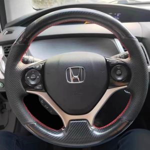 Kaly For Honda Civic 9 2012-2015 Hand Stitched black carbon fiber Genuine Leather non-slip Car Steering Wheel Cover K7M2P