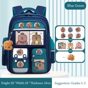WELLNOW Waterproof Capybara Backpack Large Capacity with Card Badge Doll School Bag Cartoon Alleviate Burden Backpack for Students