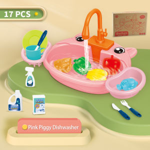 【Local & COD 】Kelaton Kids Kitchen Sink Toys Simulation Electric Dishwasher Mini Kitchen Food Pretend Play House Toy Set Children Role Play Parent-child Play House Games Toys For Toddlers Toys