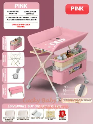 Baby Care Changing Table with Wheels / Multifunction Adjustable Height Diaper Changing Station